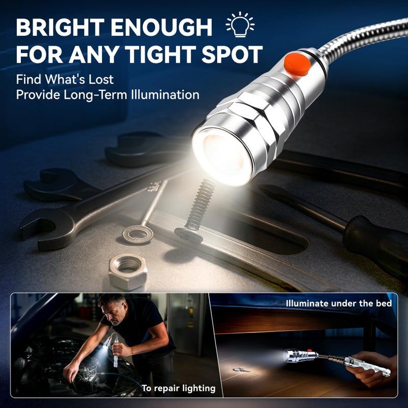 VIBELITE Extendable Magnetic Flashlight with Telescoping Magnet Pickup Tool- Cool Gadget Valentines Day Gifts for Him, Men, Teen Boys, Husband, Dad, Father, Mechanic, Women, Silver - Image 5